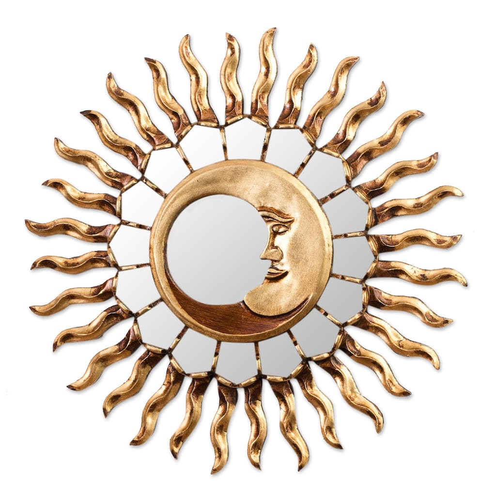 Novica Handmade Brilliant Moon Bronze Gilded Wood Wall Mirror
