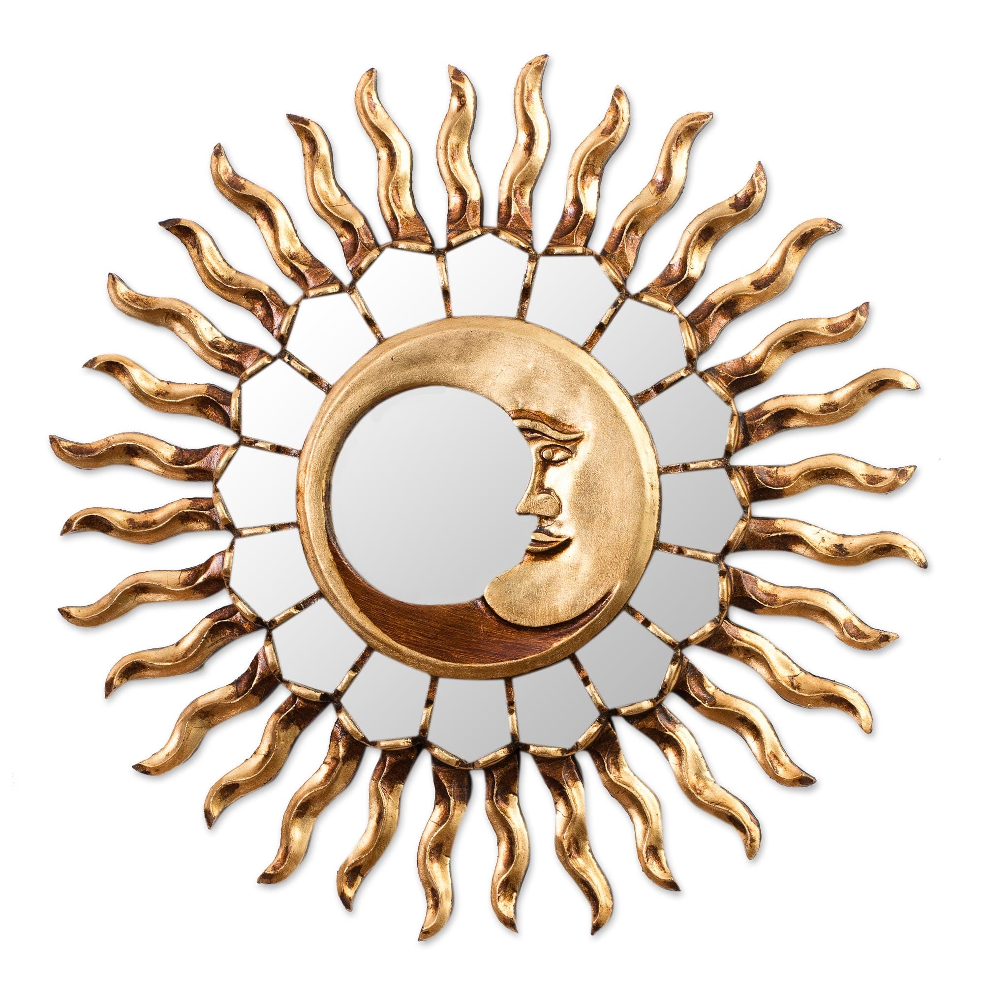 Novica Handmade Brilliant Moon Bronze Gilded Wood Wall Mirror