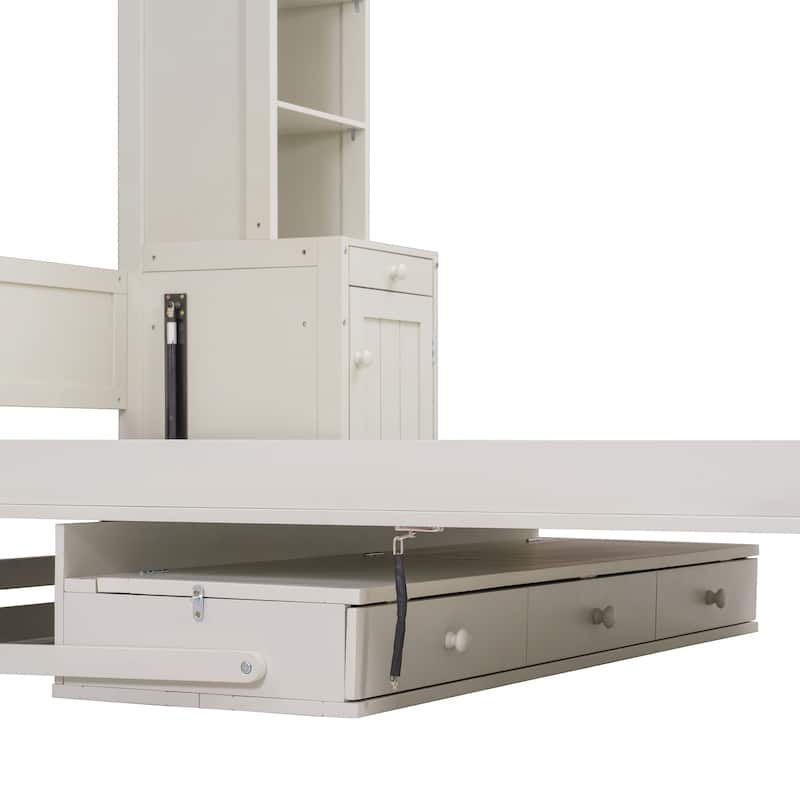 Queen Size Murphy Bed Heavy-Duty Murphy Bed Cabinet Bed with Desk Drawers open shelving Units Power Outlet and Side Cabinets