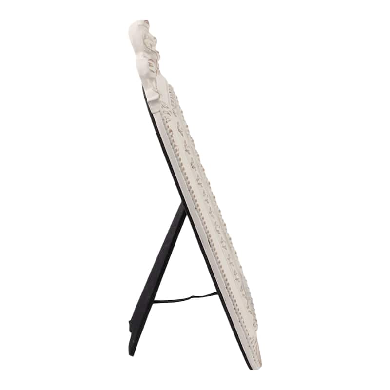 Polyresin Glass Photo Frame Ornate Carved Boho Design - 10" Ivory