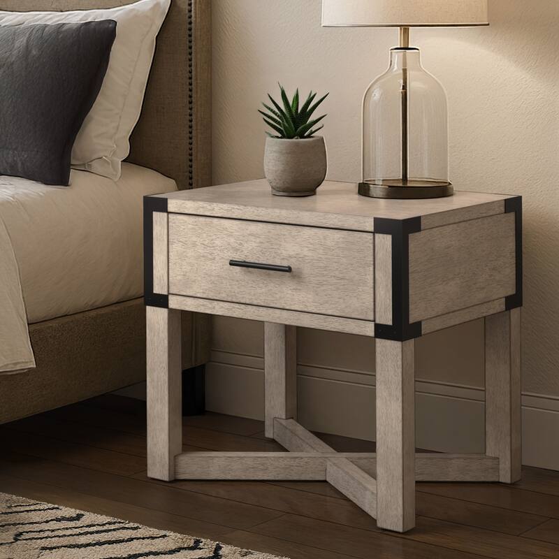 Mendocino Wood Finish X-Base End Table with Drawer by iNSPIRE Q Classic