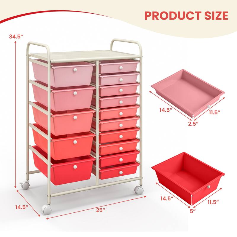 Costway 15 Drawer Rolling Storage Cart Tools Scrapbook Paper Office - See Details