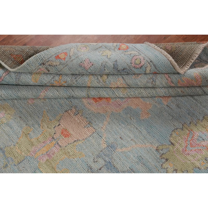 Hand Knotted Oriental 100% Wool Carpet Transitional All-Over Navy Blue & Blues Oushak Area Rug - 9' 11'' X 7' 10''
