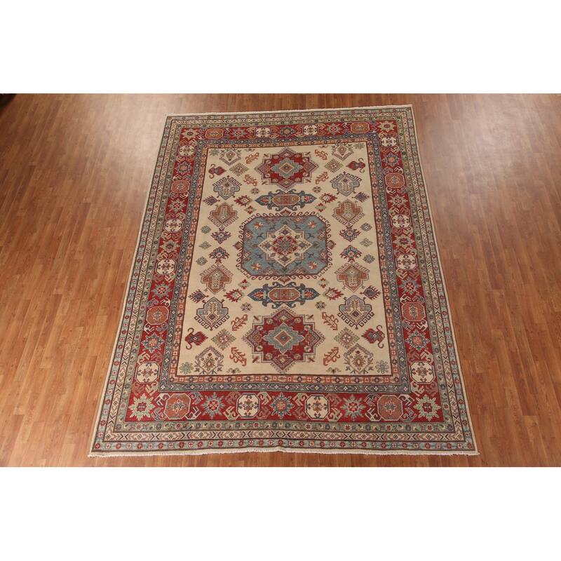 Geometric Kazak Oriental Area Rug Hand-Knotted Traditional Wool Carpet - 8'5"x 11'4"