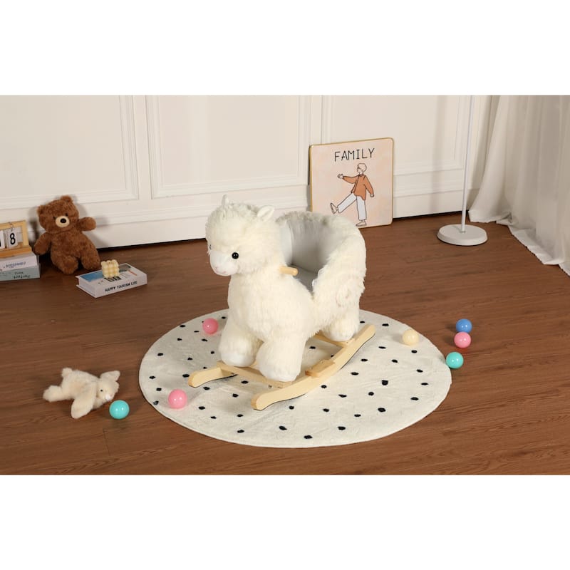 Kids Ride-On Rocking Horse Toy with Lullaby Song, Rocking Toy with Hand Puppets & Safety Belt
