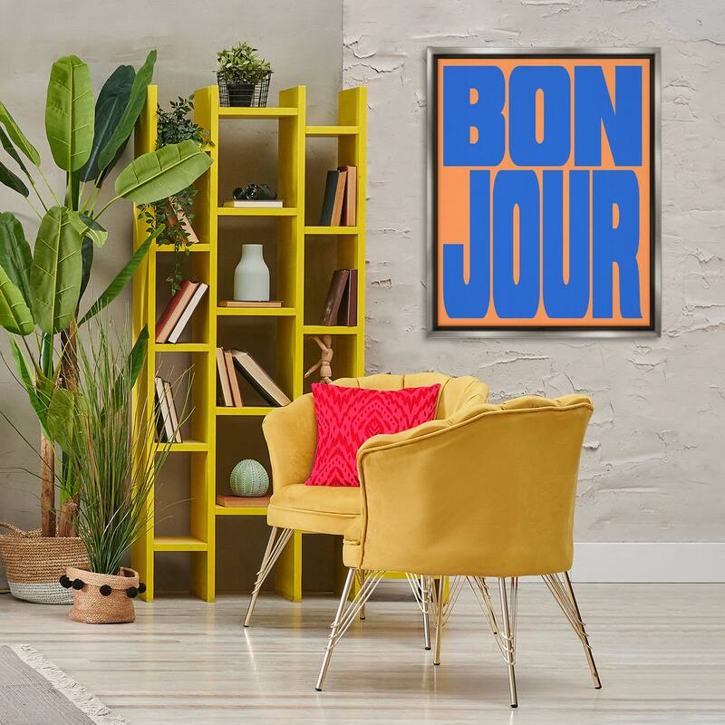 Stupell Bonjour Blue & Orange Framed Floater Canvas Wall Art Design By House of Lulu