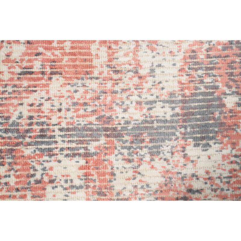 Hand Knotted Oriental Viscose Silk Carpet Modern Abstract Oranges & Rust Abstract Area Rug - 4' 0'' X 2' 0''