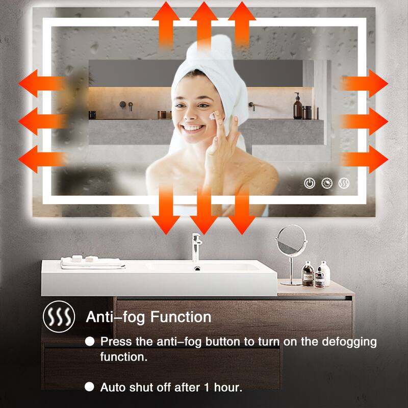 LED Bathroom mirror with Light,Dimmable 3 Colors Temperature Anti-fog Wall Mounted LED Bathroom Mirror(Frontlit & Backlit)