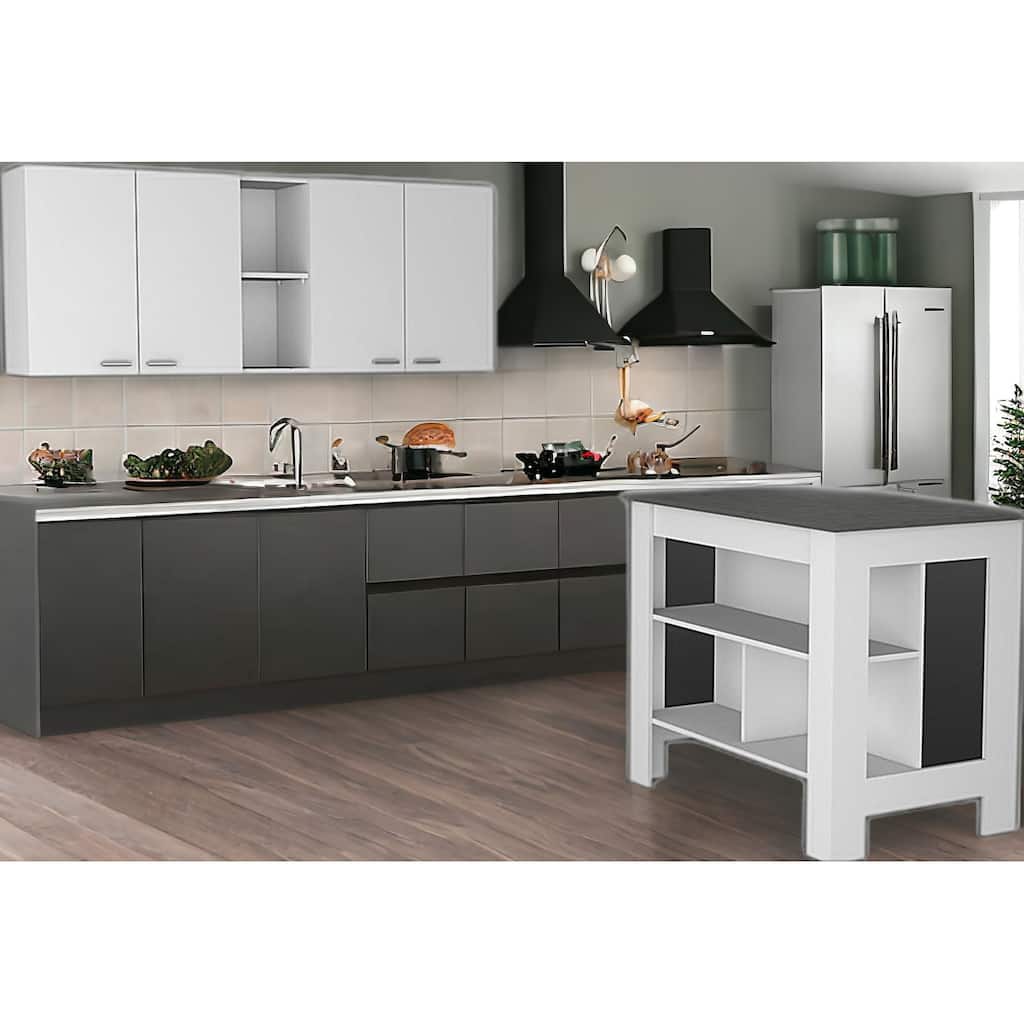 HomeRoots White And Dark Brown 41" Kitchen Island Set With Storage - 40.5' X '35.4' X '27.5