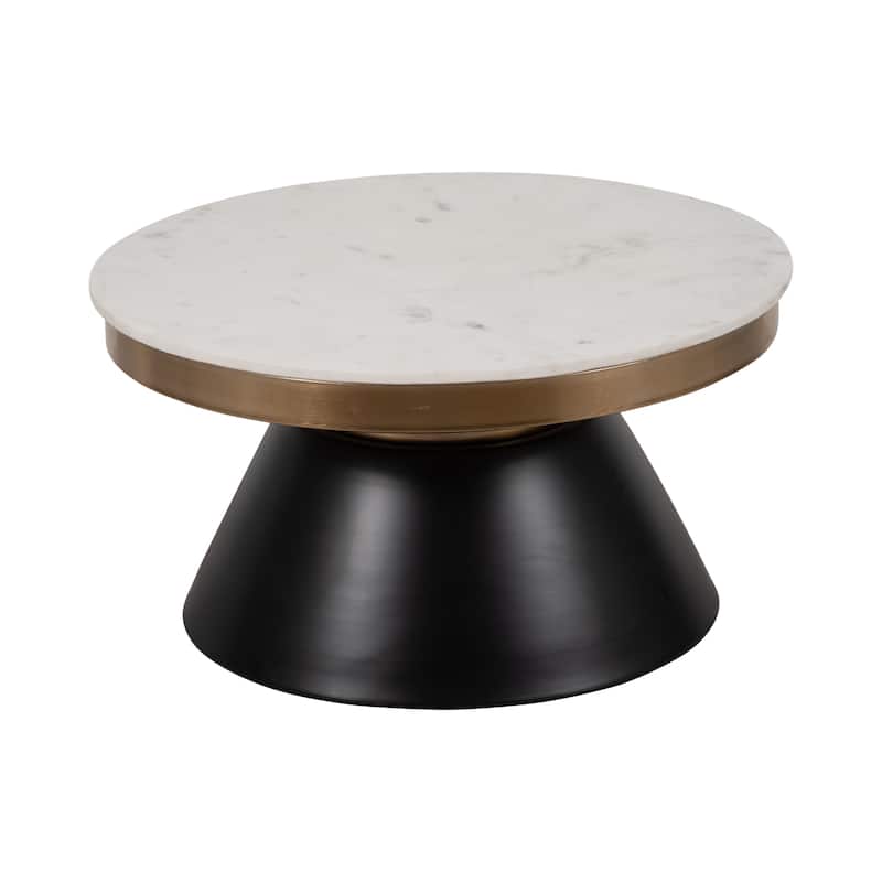 21"H Black and Gold Banded Metal Round Side End Table with Wood and Iron Accent Construction for Modern Living
