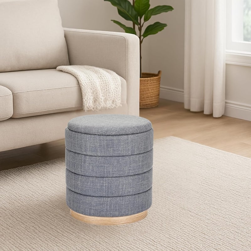 Modern Cylinder Ottoman with Hidden Storage Linen Upholstery Seat