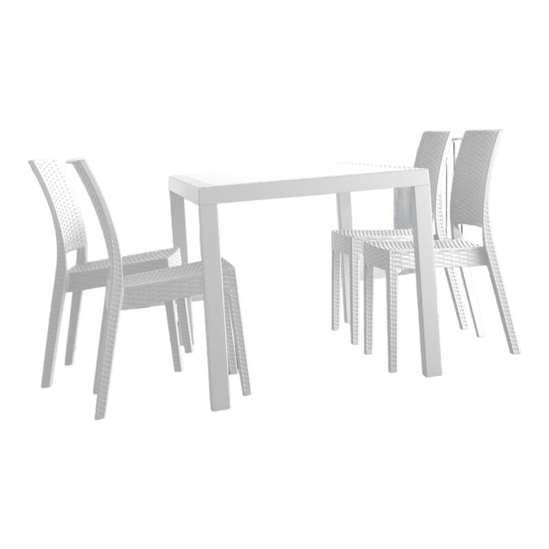 5-Piece White Wickerlook Square Patio Dining Set 34"