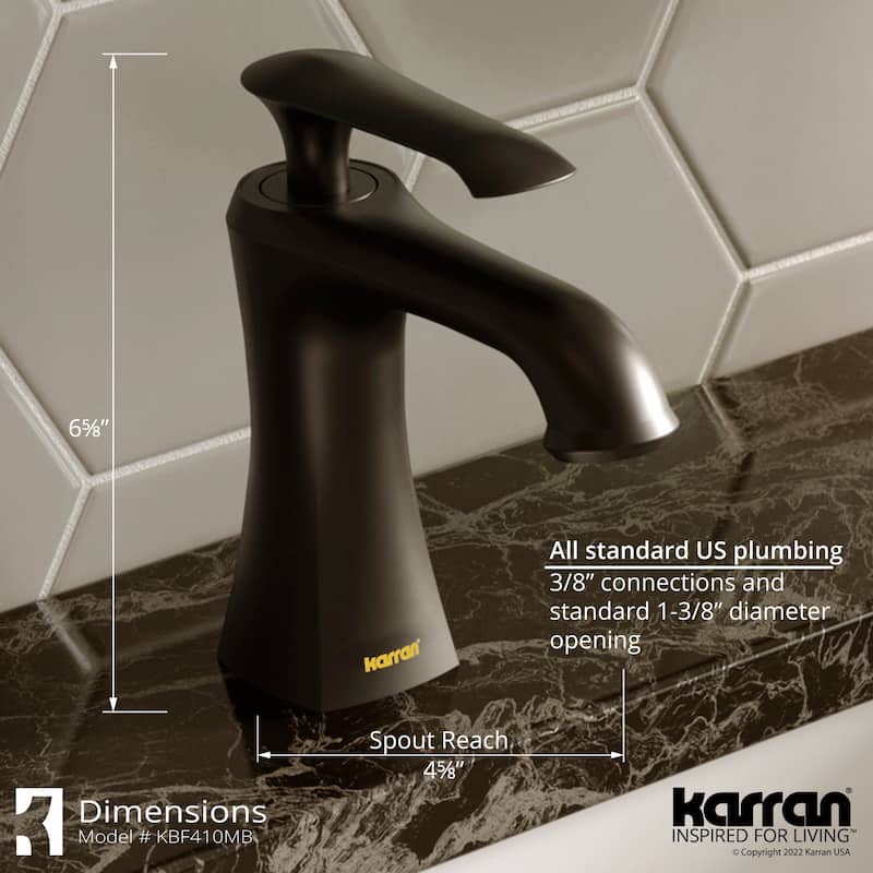 Karran Woodburn Single Hole Single Handle Bathroom Faucet with Matching Pop-Up Drain