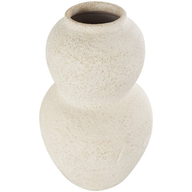 Ceramic Hourglass Textured Decorative Vase with Brown Distressing - Cream - Roche River Decor
