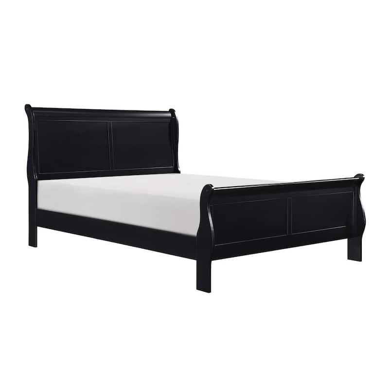 Gage Traditional Queen Size Sleigh Bed, Wood Frame, Bold Jet Black Finish