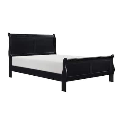 Gage Traditional Queen Size Sleigh Bed, Wood Frame, Bold Jet Black Finish
