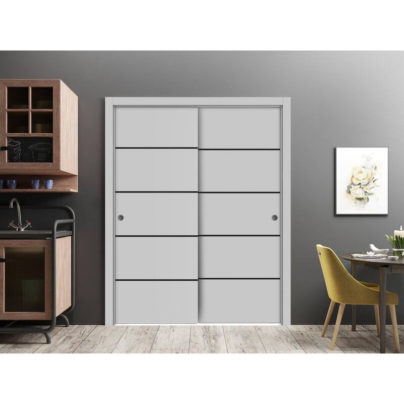 Bypass Doors 36 x 80 Planum 0015 Grey Matte with Sturdy Rails