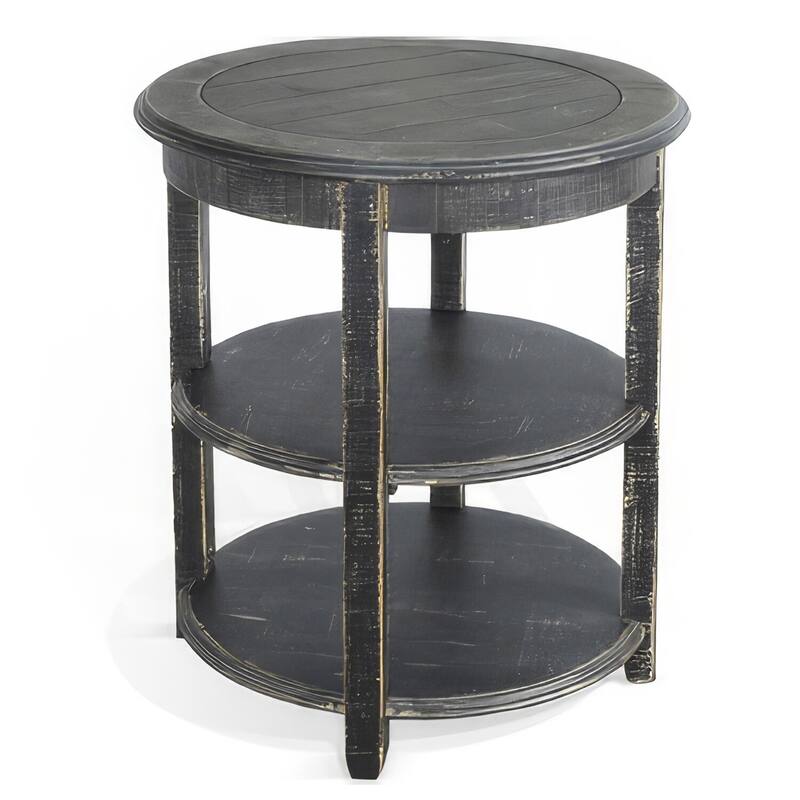 24 in. Black Round Wood End Table, Sturdy Build End Side Table for Living Rooms