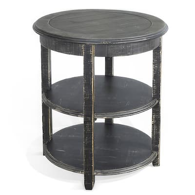 24 in. Black Round Wood End Table, Sturdy Build End Side Table for Living Rooms