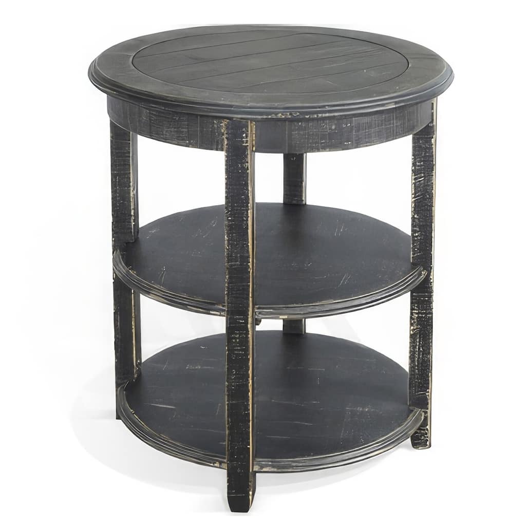24 in. Black Round Wood End Table, Sturdy Build End Side Table for Living Rooms
