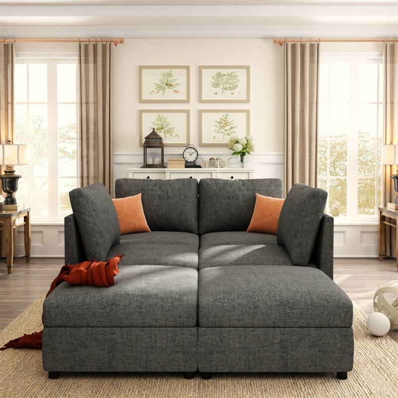 123" U-Shape Modular Sectional Couch with Storage Function, Ottoman