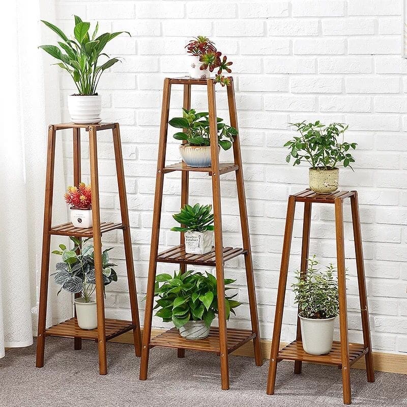 Wooden Flower Stand Plant Frame Balcony Multi-Tier Potted Shelving