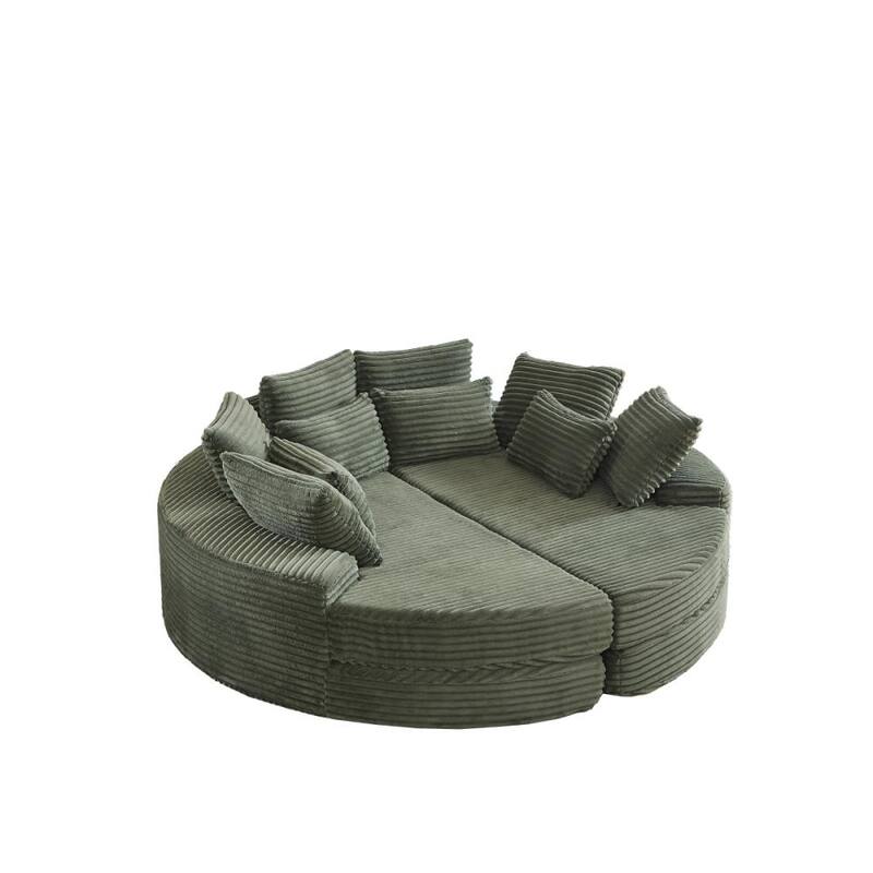 78.5" Corduroy Round Oversized 2-In-1 Sofa Bed, Neck Pillow Design With Four Throw Pillows