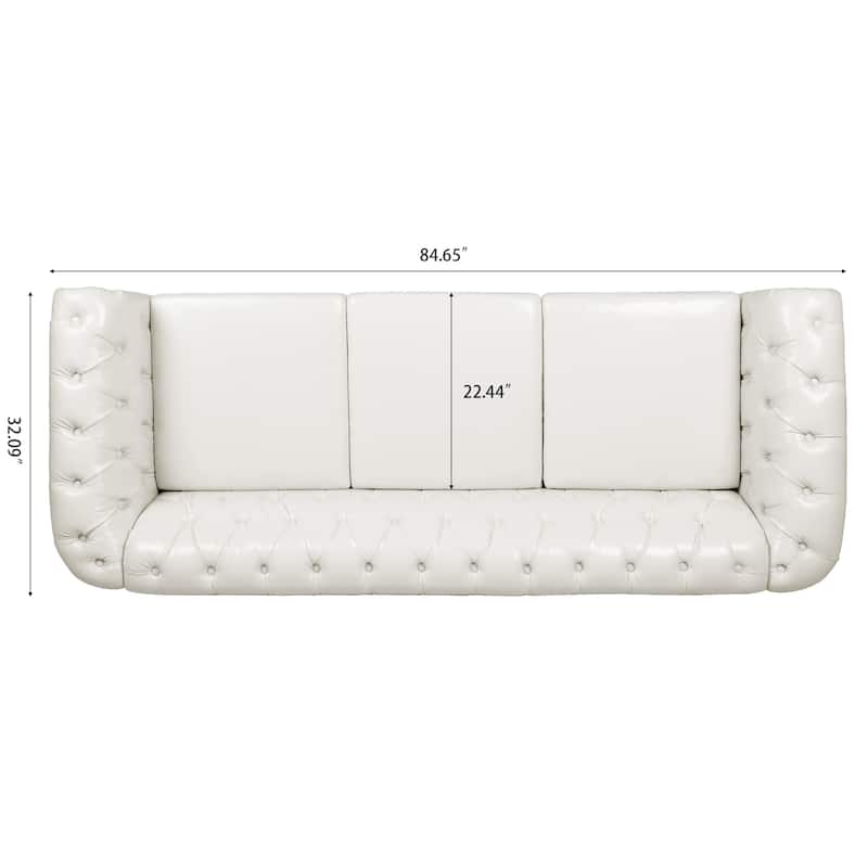 84.65" PU Leather Chesterfield Sofa with Rolled Arms (3-Seater)