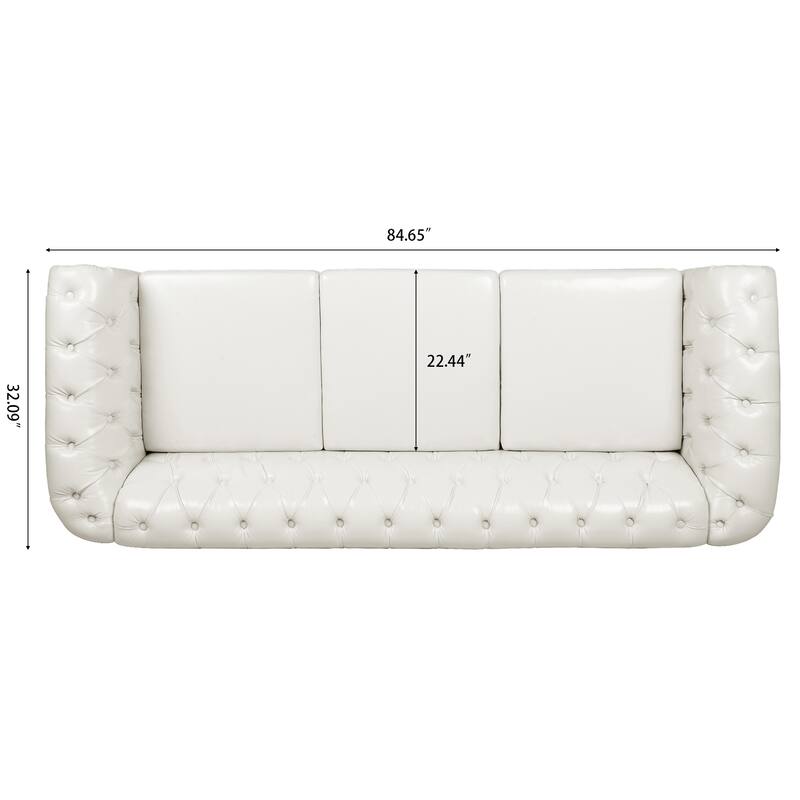Cream 84.65" Traditional Chesterfield 3 Seater Sofa, PU Leather