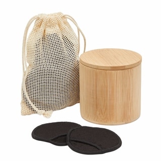 16 Black Reusable Cotton Rounds, 1 Bamboo Holder, 1 Mesh Storage Bag (3 ...