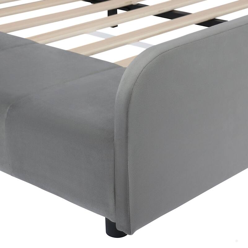 Upholstered Grounded Bed Mother & Child Bed with Bedside Desk and Little Round Stool