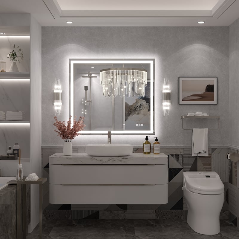 Large LED Bathroom Mirror with UL Listed, Front and Backlit, Anti-Fog