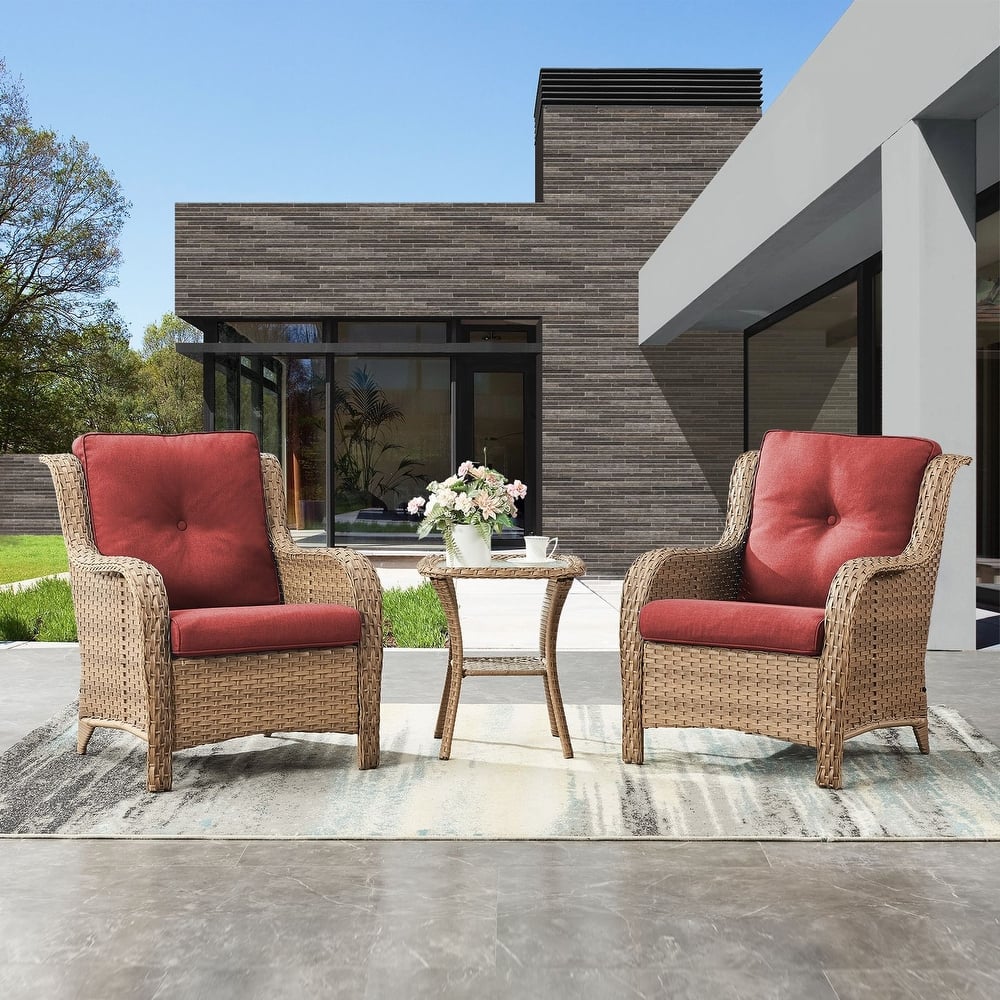 Gymojoy 3-Piece Outdoor Wicker Patio Furniture Chair Set, Rattan Coversation Set with Water Resistant Thick Cushions