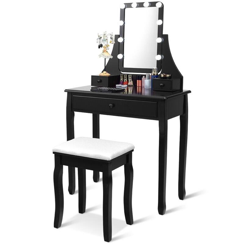10 LED Lighted Mirror and 3 Drawers Vanity Table Set - 31.5" x 16" x 54" (L x W x H)