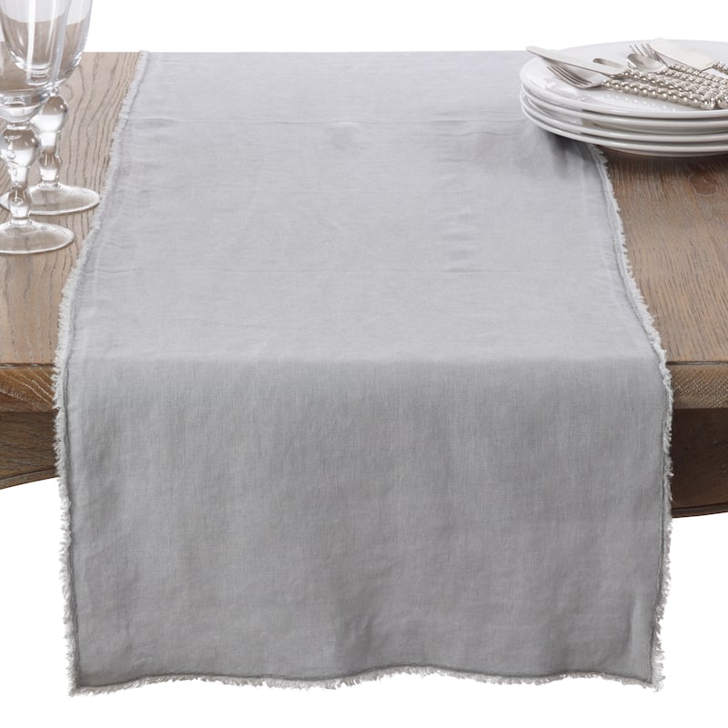 Fringed Linen Design Stone Washed Runner - Grey