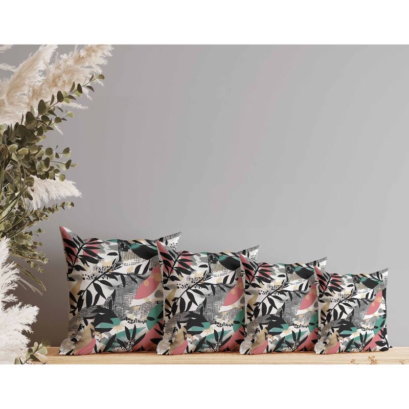 Leafy Collage Indoor/Outdoor Reversible Throw Pillow Pink and Gray