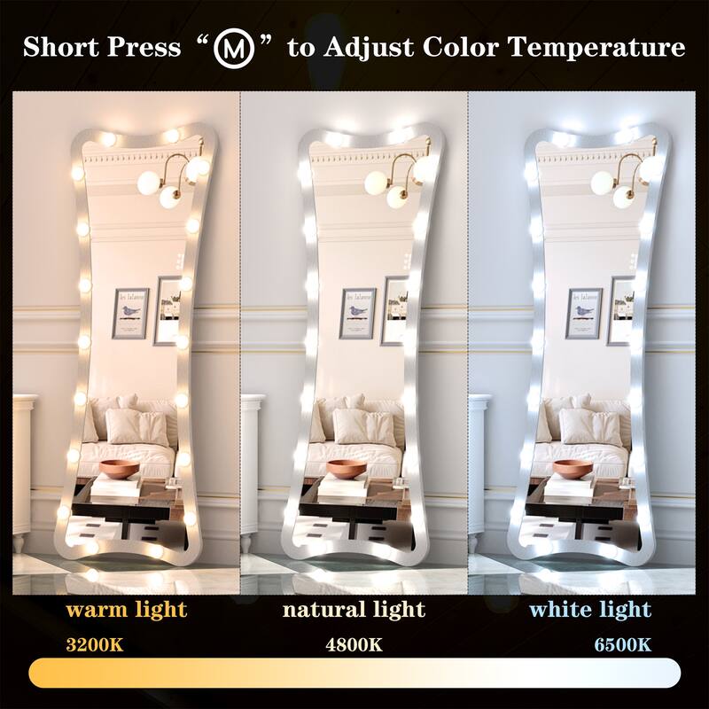 63"H Full Length Mirror with 3 Color Modes Lighted and Touch Control