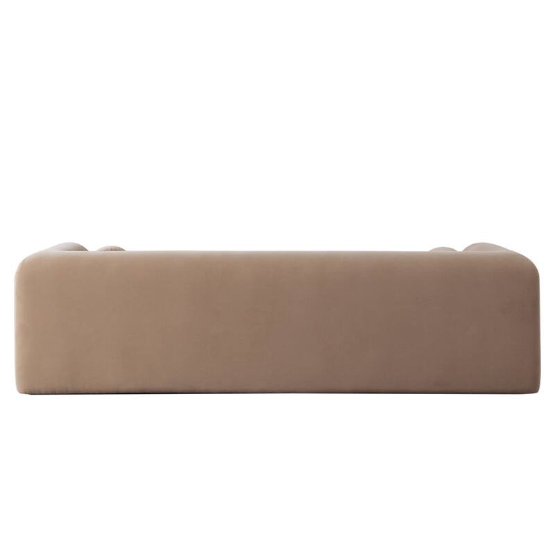 Foxo Retro Sofa, 2 Accent Pillows, Padded Camel Brown Velvet, 99 Inch