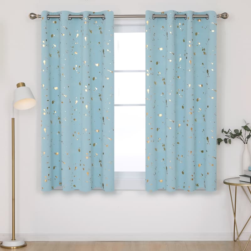 Deconovo Gold Spot Curtain Panel Pair (2 Panel) - W52 x L63 - Light Blue