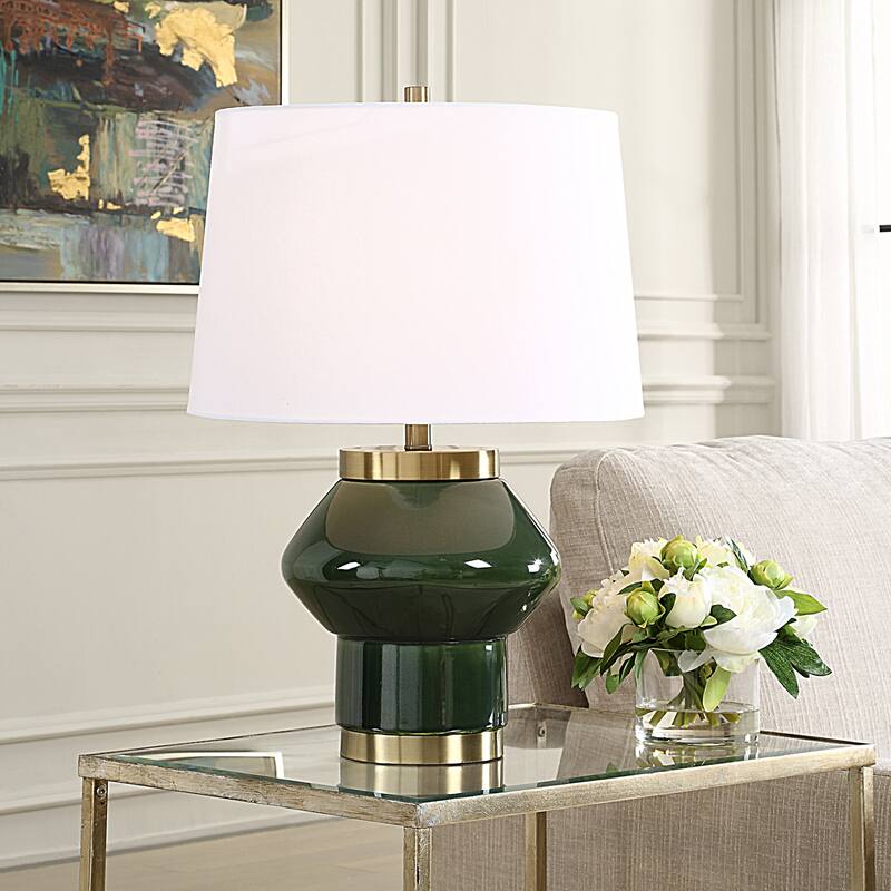 Ceramic Base Table Lamp with Tapered Shade - 32" - Jade Green