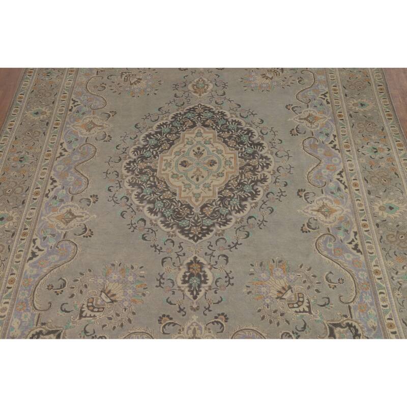 Geometric Tabriz Persian Vintage Area Rug Hand-Knotted Wool Carpet - 9'5" x 12'3"