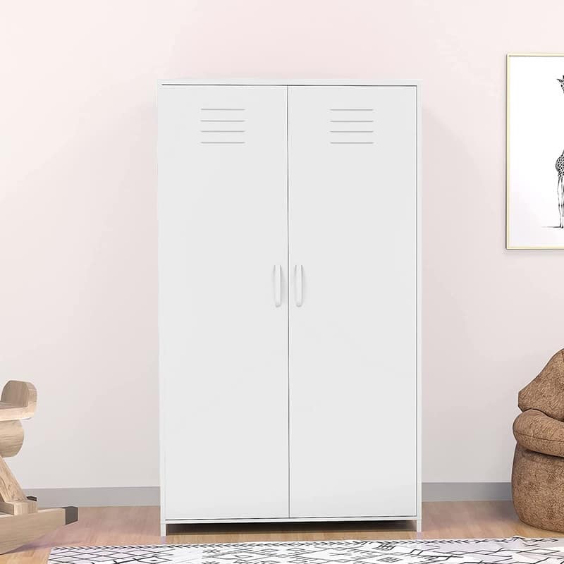 Double Doors Metal Locker Cabinet Storage with Hanging Rod and Shelves for Bedroom School Classroom