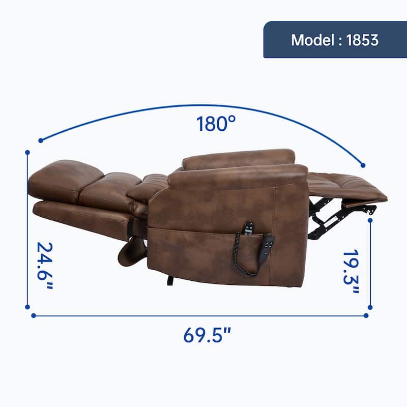 Roomfitters Dual Motor Power Lift Recliner 180 Flat Infinite Position Heat Massage Heavy Duty Leatherair Sofa