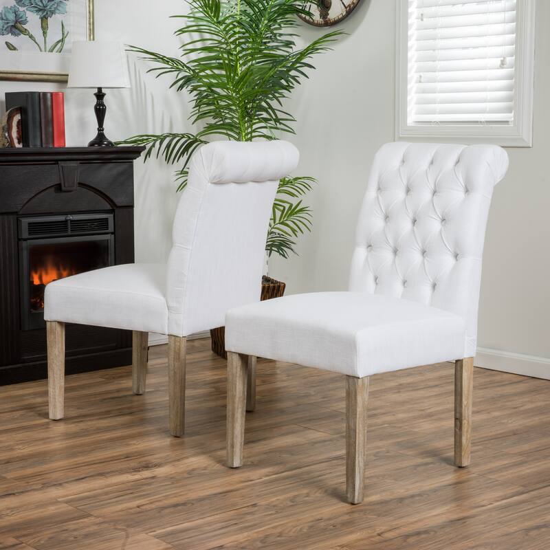 Modern Set of 2 Dining Chairs with Tufted Diamond-Stitched Backrest, Padded Seat, Solid Wood Legs for Dining Room, Living Room
