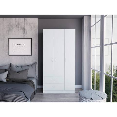 Bosko 71-inch Tall 3 Door Armoire with 2 Drawers and Metal Rod