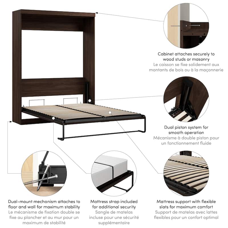 Bestar Pur 65W Queen Size Murphy Bed for Multipurpose Room