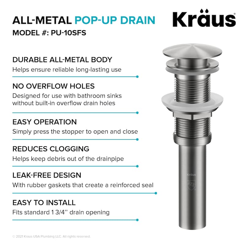 KRAUS Pop-Up Drain for Vessel Bathroom sink