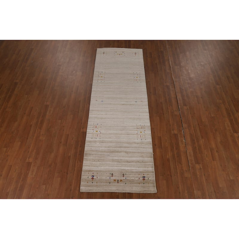 Striped Camel Gabbeh Indian Runner Rug Hand-Knotted Wool Carpet - 3'1" x 9'6"
