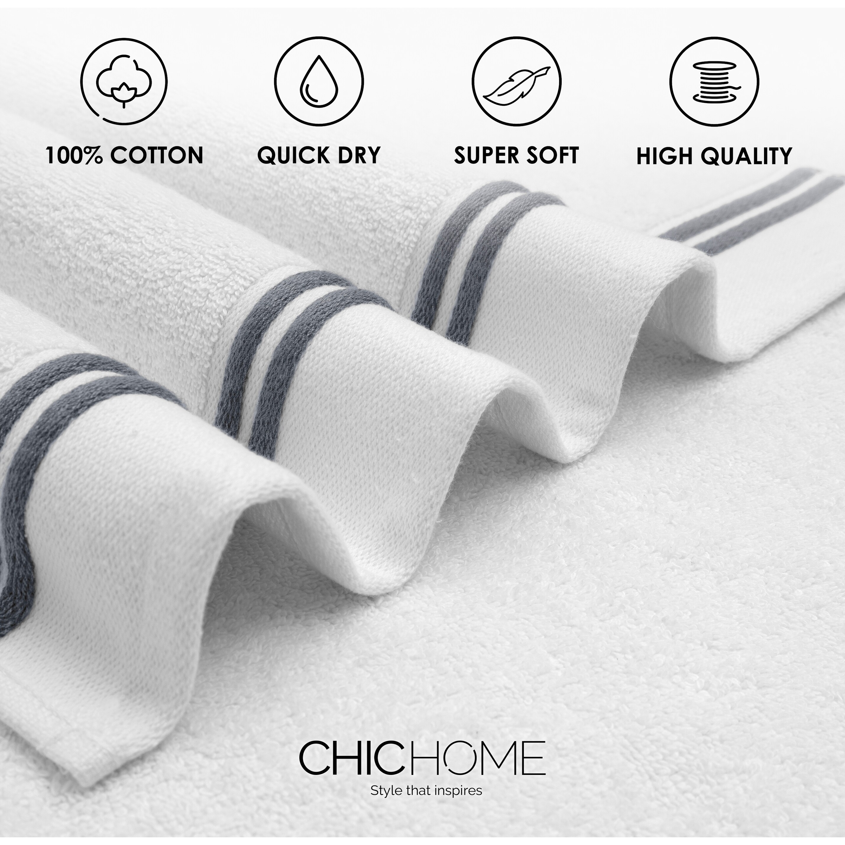 Hotel Collection 2 Bath 2 Hand Towel - Oeko-Tex Quick Dry 4 Set