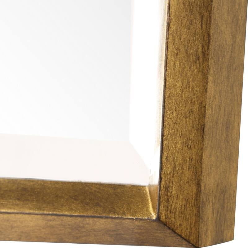 Faceted Profile Wood Framed Beveled Dressing Mirror - 76" - Antiqued Gold Finish